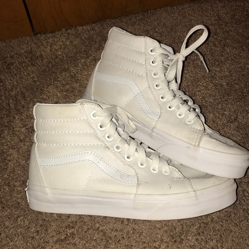 White Hightop Old Skools Vans